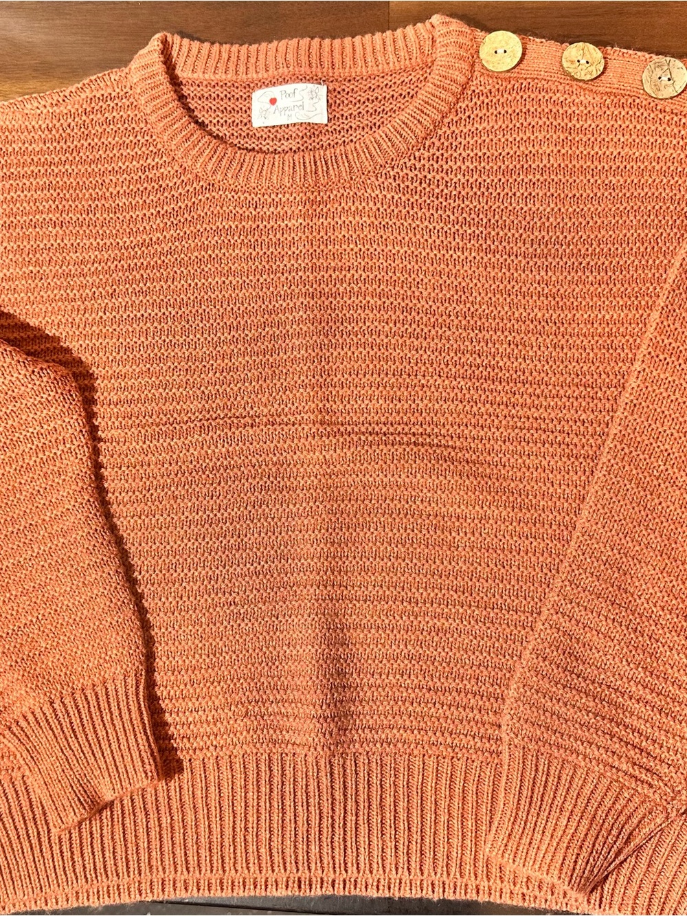 Poof! Rust Button-Shoulder Crewneck Sweater - Picture 9 of 11